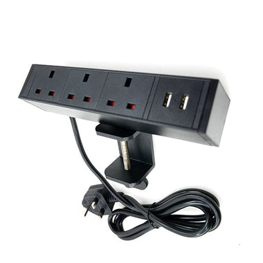 Desktop mounted triple socket with twin USB-A Black SSA1620