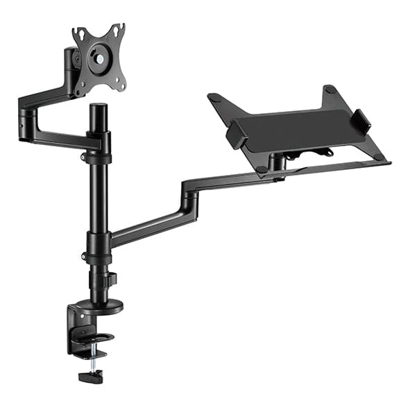 Static pole mounted articulated monitor arm with laptop tray SMMA1065 Black