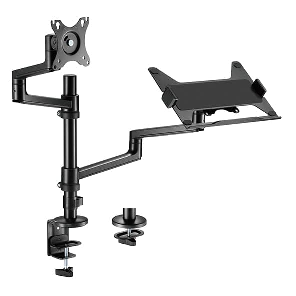 Static pole mounted articulated monitor arm with laptop tray SMMA1065 Black