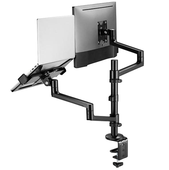 Static pole mounted articulated monitor arm with laptop tray SMMA1065 Black