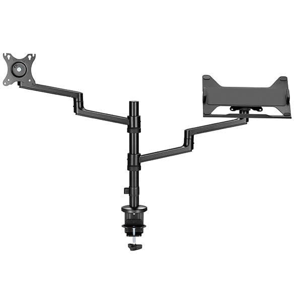 Static pole mounted articulated monitor arm with laptop tray SMMA1065 Black