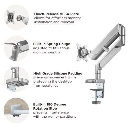 Gas sprung monitor arm 8Kg Capacity SMMA1043 Gloss White