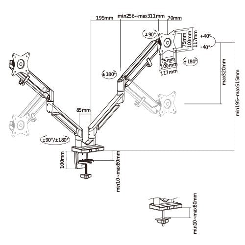 White gas sprung dual monitor arm 8Kg Capacity SMMA1044