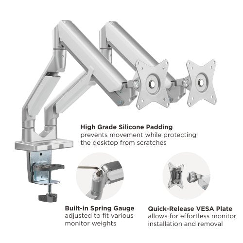 White gas sprung dual monitor arm 8Kg Capacity SMMA1044