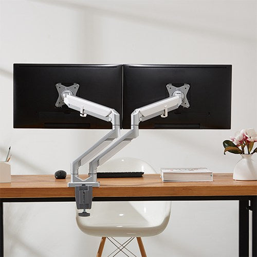 White gas sprung dual monitor arm 8Kg Capacity SMMA1044