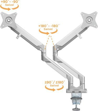 White gas sprung dual monitor arm 8Kg Capacity SMMA1044