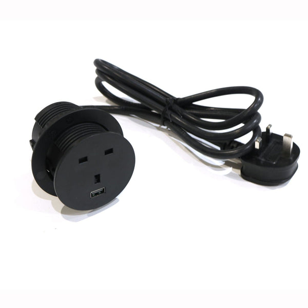 In-desk UK plug and USB socket - Diameter 66mm