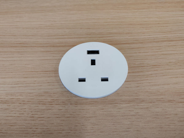 In-desk UK plug and USB socket - Diameter 66mm