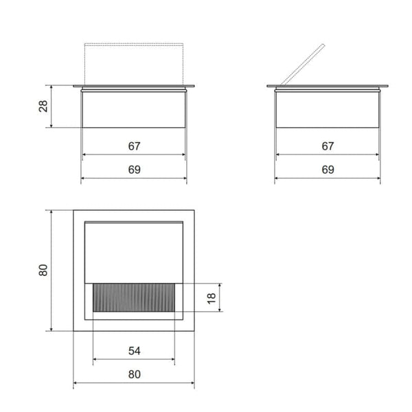 Square cable port 80x80mm